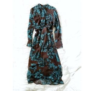 Brown & Teal Floral Maxi Dress